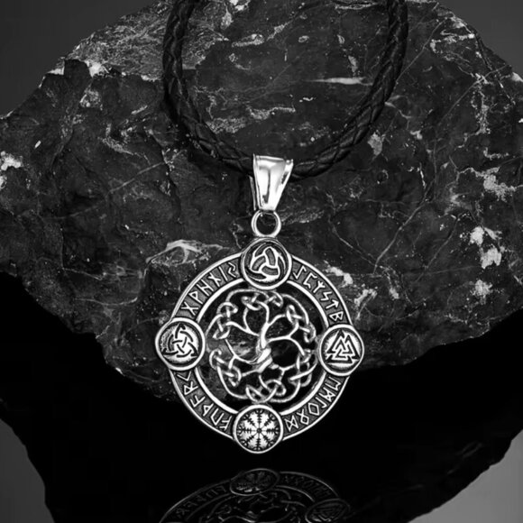 Norse Rune Tree of Life Pendant Necklace - Stainless Steel 24" #1535 - Picture 6 of 7